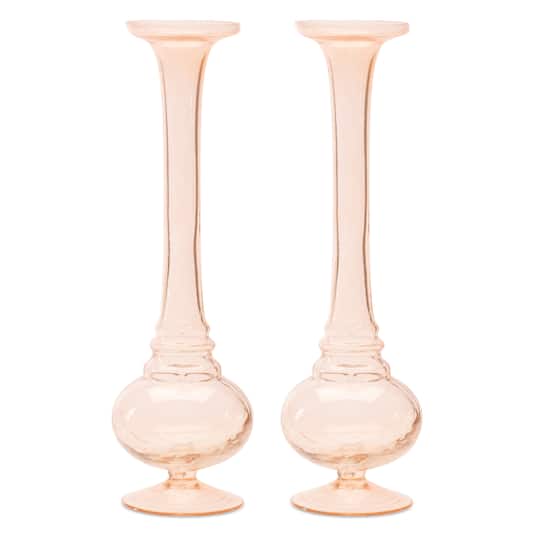 Pink Glass Stem Vase Set